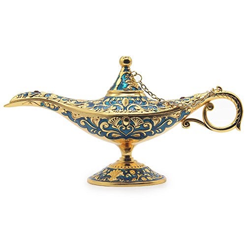 AVESON Classic Vintage Aladdin Magic Genie Costume Lamp Home Table Decoration & Gift, Golden Blue - Image 1