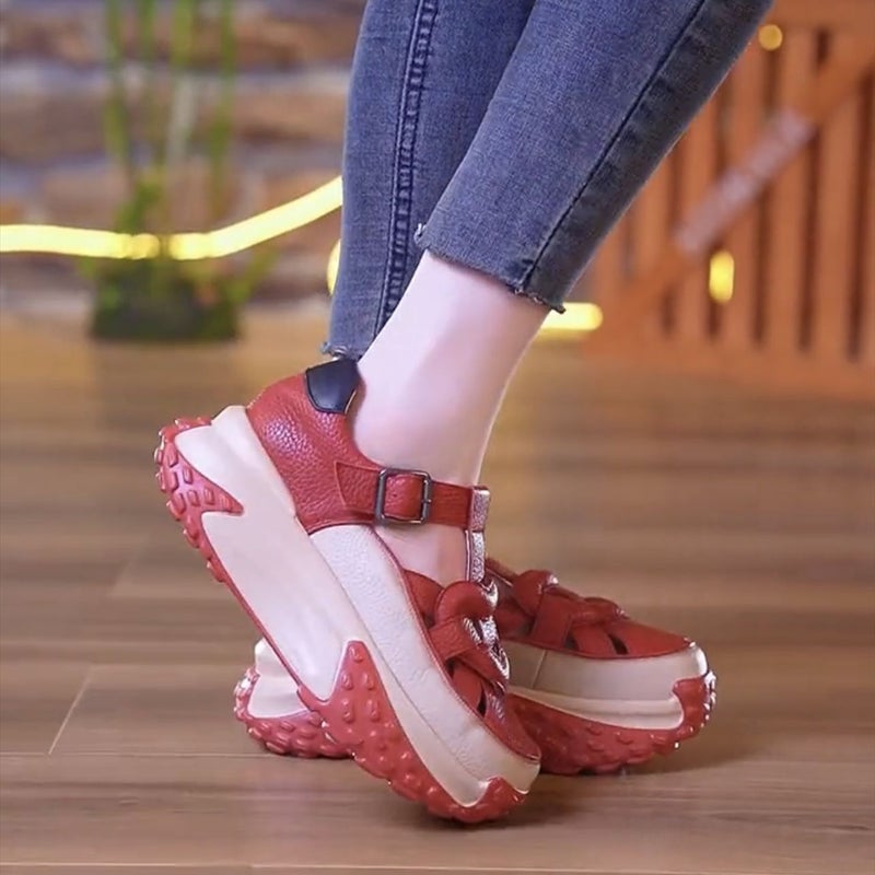 Summer Hollow Breathable Platform Sandals Women 2023 Red 