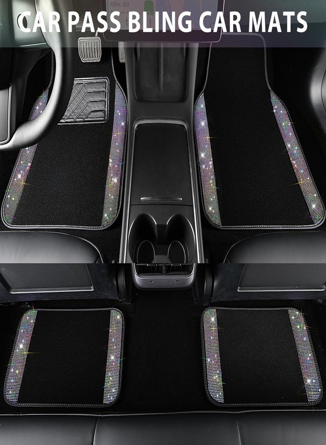 CAR PASS Iridescent Bling Rhinestones Diamond Car Floor Mats Waterproof, Anti-Slip PVC Heel Pad, Universal for Automotive SUV,Sedan,Van,4pcs Girl Women Lady Sparkly Shining Multicolor Colorful Crystal - Image 4
