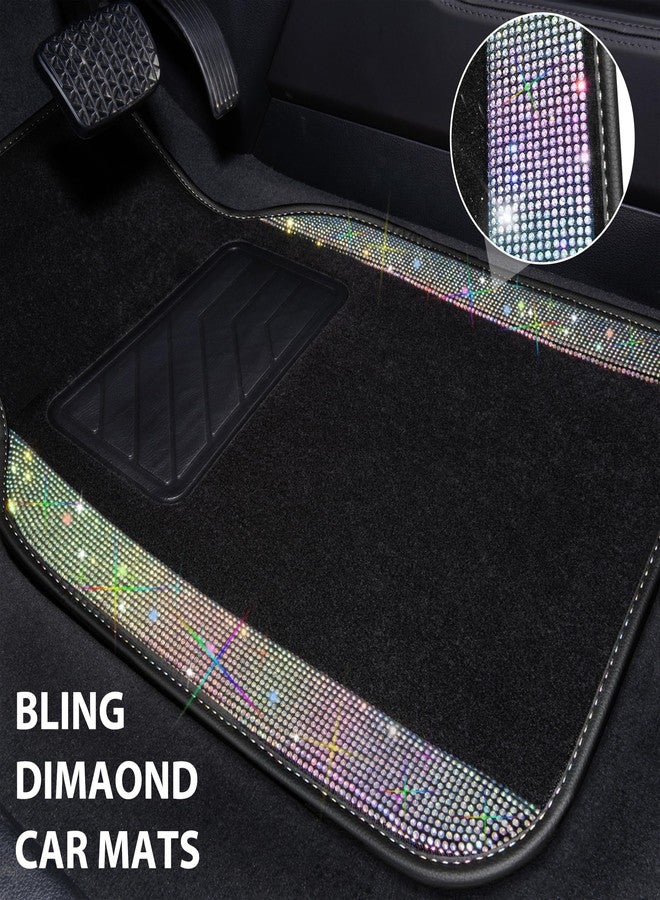 CAR PASS Iridescent Bling Rhinestones Diamond Car Floor Mats Waterproof, Anti-Slip PVC Heel Pad, Universal for Automotive SUV,Sedan,Van,4pcs Girl Women Lady Sparkly Shining Multicolor Colorful Crystal - Image 2