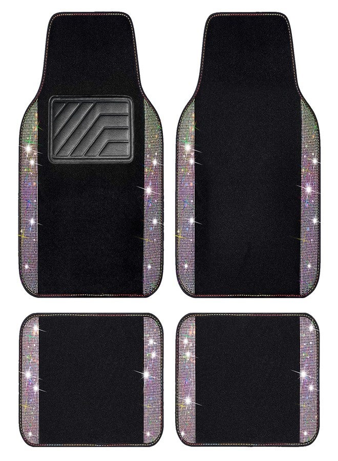 CAR PASS Iridescent Bling Rhinestones Diamond Car Floor Mats Waterproof, Anti-Slip PVC Heel Pad, Universal for Automotive SUV,Sedan,Van,4pcs Girl Women Lady Sparkly Shining Multicolor Colorful Crystal - Image 1