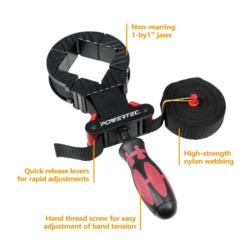 POWERTEC Strap Clamps for Woodworking – Quick Release Band Clamps with Ergonomic Handle, Adjustable Picture Frame Clamp, 13 ft Strap Belt Clamps for Cabinets and Drawers (71101) - Image 2