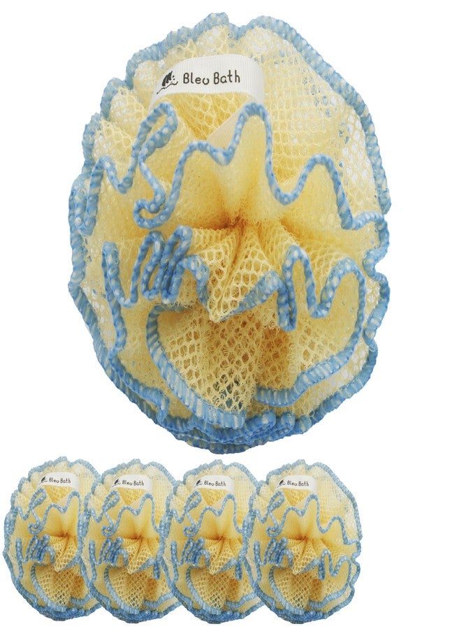 Bleu Bath (4 Pack) Exfoliating Body Scrubber Puff Deep Cleaning Sturdy Bath Loofah Mesh Sponge in Rough with Rich Bubbles for Men and Women - Image 1