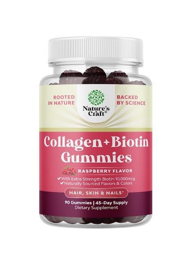 Natures Craft Hair Skin and Nails Gummies for Women - Extra Strength Biotin and Collagen Gummies for Women Hair Skin Nails Support - Non-GMO Kosher Marine Collagen and Biotin 10000mcg per serving Gummies (45 Days)  - Image 1