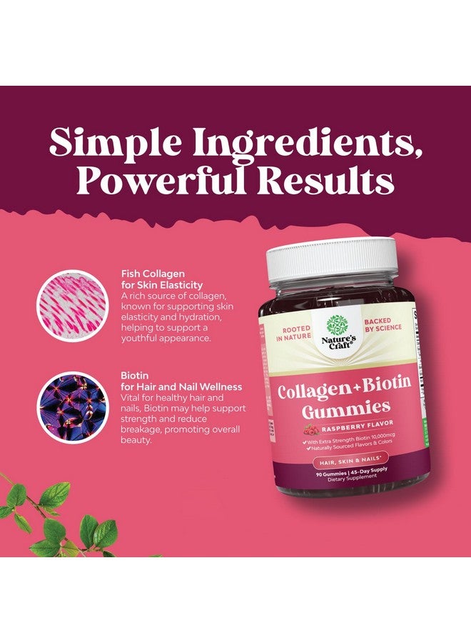 Natures Craft Hair Skin and Nails Gummies for Women - Extra Strength Biotin and Collagen Gummies for Women Hair Skin Nails Support - Non-GMO Kosher Marine Collagen and Biotin 10000mcg per serving Gummies (45 Days)  - Image 3