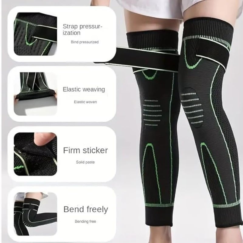 QTM 3D Long Knee Brace Compression Full Sleeve Support For Men And Women (Green,Pair) Nylon Anti Slip Calf Support For Pain Relief Socks For Full Leg Knee Support (Green, XL) - Image 2