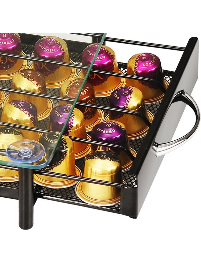 1Chase 40 Pods Nespresso Glass Top Coffee Capsule Holder Drawer - Image 2