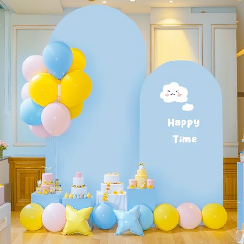 PARTISKY Baby Blue Arch Backdrop Cover, 6FT Spandex Fitted Wedding Arch Stand Covers Round Top Chiara Backdrop Cover for Birthday Party Ceremony Banquet Decoration - Image 5