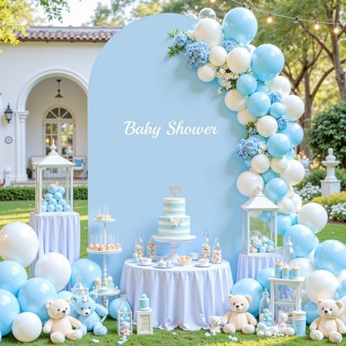 PARTISKY Baby Blue Arch Backdrop Cover, 6FT Spandex Fitted Wedding Arch Stand Covers Round Top Chiara Backdrop Cover for Birthday Party Ceremony Banquet Decoration - Image 2