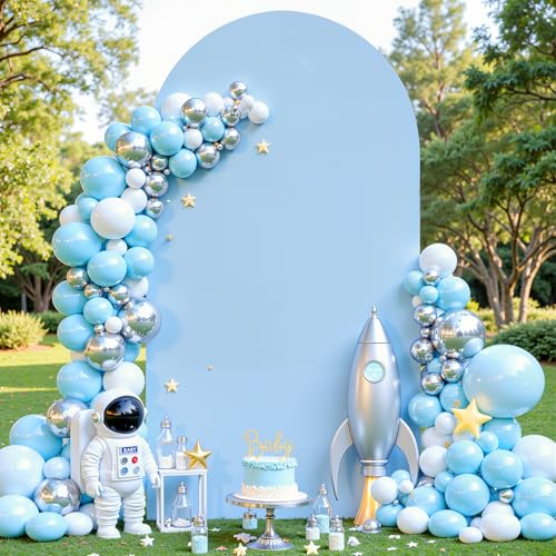 PARTISKY Baby Blue Arch Backdrop Cover, 6FT Spandex Fitted Wedding Arch Stand Covers Round Top Chiara Backdrop Cover for Birthday Party Ceremony Banquet Decoration - Image 1