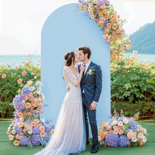 PARTISKY Baby Blue Arch Backdrop Cover, 6FT Spandex Fitted Wedding Arch Stand Covers Round Top Chiara Backdrop Cover for Birthday Party Ceremony Banquet Decoration - Image 4