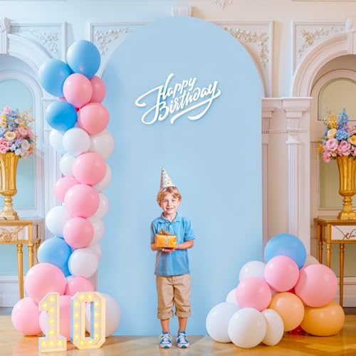 PARTISKY Baby Blue Arch Backdrop Cover, 6FT Spandex Fitted Wedding Arch Stand Covers Round Top Chiara Backdrop Cover for Birthday Party Ceremony Banquet Decoration - Image 3