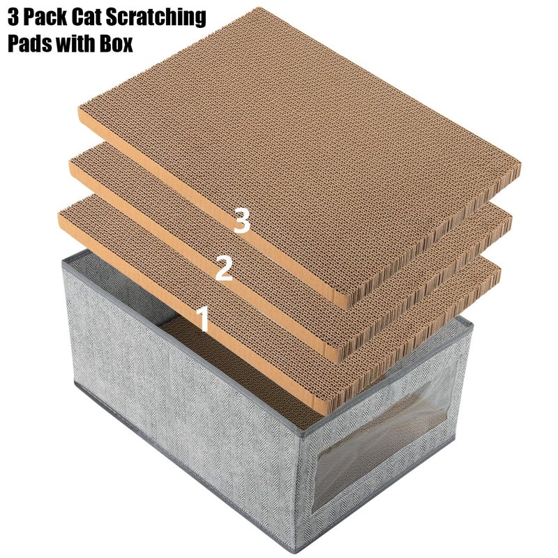 Kichwit Large Cat Scratching Pads, 3pcs Cat Scratcher Cardboard with a Box, Reversible Cat Scratching Board,16.5" x 11.7" (Large) - Image 2