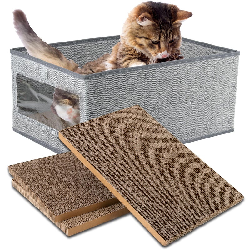 Kichwit Large Cat Scratching Pads, 3pcs Cat Scratcher Cardboard with a Box, Reversible Cat Scratching Board,16.5" x 11.7" (Large) - Image 1