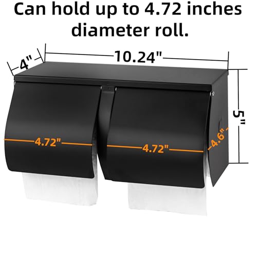 Desyeryamimi Double Roll Toilet Paper Holder Dispenser with Shelf Storage-Commercial 2-Roll Side by Side Stainless Steel Toilet Tissue Holder/Dispenser Wall Mount for Bathroom/Restroom(Black - Image 3