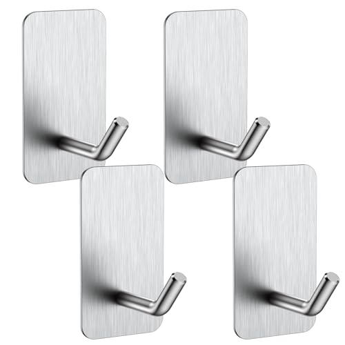 KRUI Mini Fire Blanket Hooks Stainless Steel Adhesive Wall Hooks for Home Office and Outdoor Wall Hanging Waterproof and Fireproof Sliver 4 Pack - Image 1