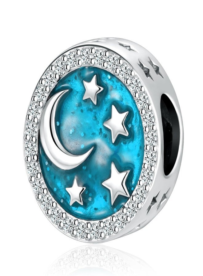 QeenseKc I Love You to The Moon Back Charm Moon Star Heart Love Crystal CZ Beads Charms for European Bracelet (bule Sky) - Image 1