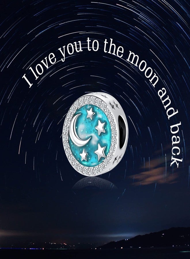 QeenseKc I Love You to The Moon Back Charm Moon Star Heart Love Crystal CZ Beads Charms for European Bracelet (bule Sky) - Image 5
