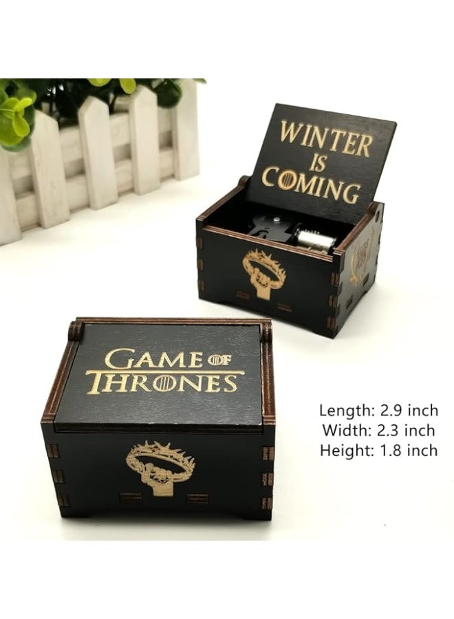 متجر ماى سوق:صندوق موسيقى خشبي بتصميم "صراع العروش" (Game of Thrones) - عبارة Winter is Coming - يعمل بالتدوير اليدوي - هدية ديكور كلاسيكية - Image 2