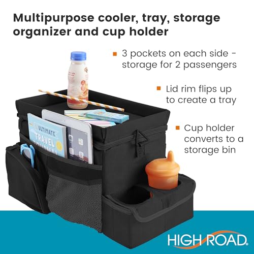 High Road CarHop Car Seat Organizer for the Front or Back Seat for Kids and Adults with Cup Holder Tray, Side Pockets and Cooler Compartment - Image 3