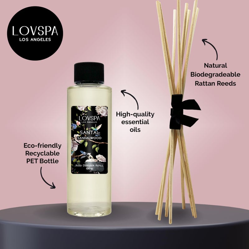 LOVSPA Santal (Sandalwood) Diffuser Oil - Luxury Essential Oils for Diffuser Refill & Air Freshener Room Spray - Long-Lasting & Natural Home Fragrance, Scented Oil for Diffusers, USA Made, 4oz - Image 2