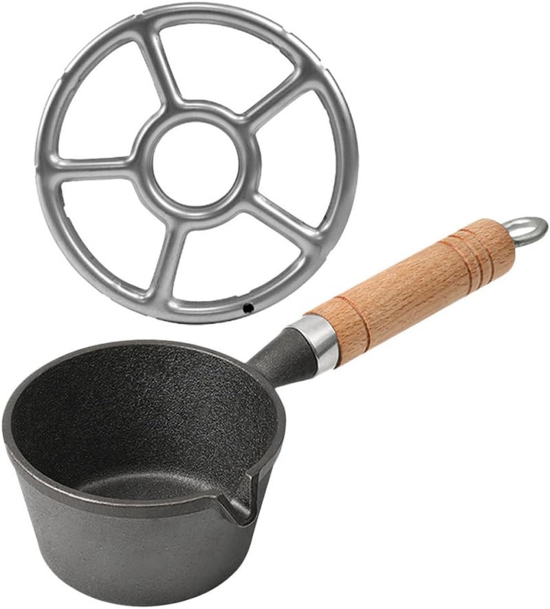 Mini Cast Iron Omelet Pan with Wood Handle, 11cm Diameter X 6cm Height Small Skillet for Stove Top Cooking, Butter Melting and Egg Frying, Portable Outdoor Camping Saucepan - Image 1