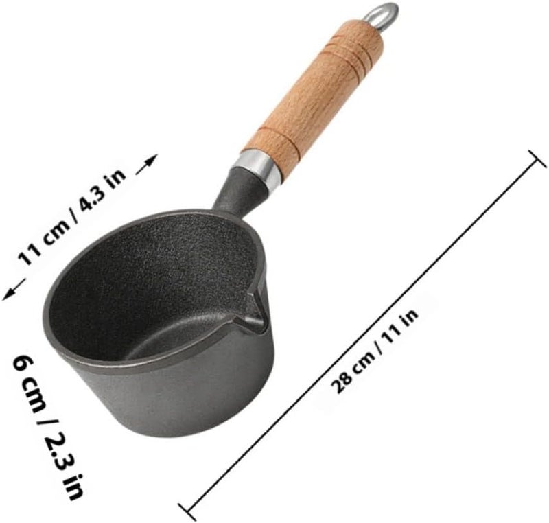 Mini Cast Iron Omelet Pan with Wood Handle, 11cm Diameter X 6cm Height Small Skillet for Stove Top Cooking, Butter Melting and Egg Frying, Portable Outdoor Camping Saucepan - Image 2