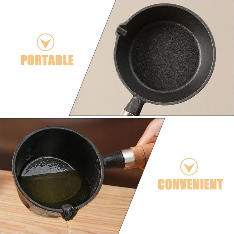 Mini Cast Iron Omelet Pan with Wood Handle, 11cm Diameter X 6cm Height Small Skillet for Stove Top Cooking, Butter Melting and Egg Frying, Portable Outdoor Camping Saucepan - Image 3