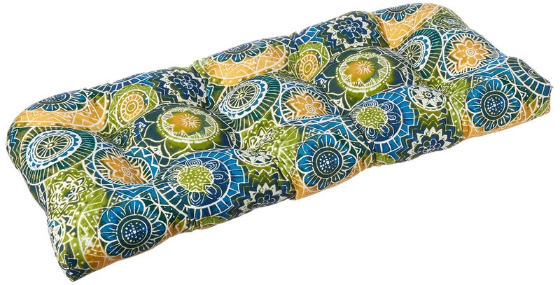 Pillow Perfect 535364 OutdoorIndoor Omnia Lagoon Tufted Loveseat Cushion 44 x 19 Blue