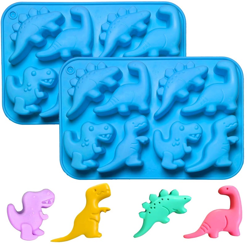 Ahorasky Dinosaur Silicone Gummy Candy Molds - 2Pcs 8-Cavity Soap Dinosaur Molds Shaped With T-Rex  Stegosaurus  Triceratops  Brontosaurus  Non-Stick And Bpa Free For Chocolate  Soaps  Crayons  Ice Cubes - Image 1