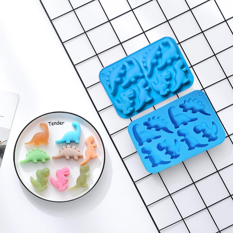 Ahorasky Dinosaur Silicone Gummy Candy Molds - 2Pcs 8-Cavity Soap Dinosaur Molds Shaped With T-Rex  Stegosaurus  Triceratops  Brontosaurus  Non-Stick And Bpa Free For Chocolate  Soaps  Crayons  Ice Cubes - Image 4