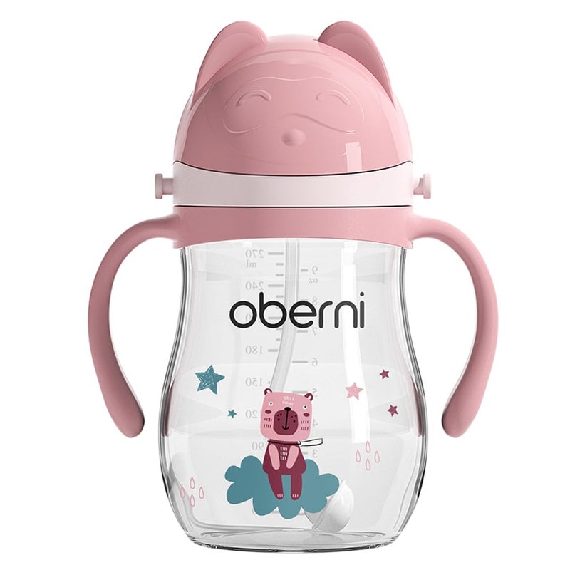 Oberni Leakproof Sippy Cups, Double Sealing No Spill Water Bottle with Weighted Straw and Non-Slip Handle for Toddler 1-3 Years, Tritan Baby Cups 12+ Months, 270ml/9oz (1Pack,Pink) - Image 1