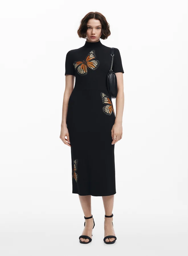 DESIGUAL Slim Midi Butterfly Dress