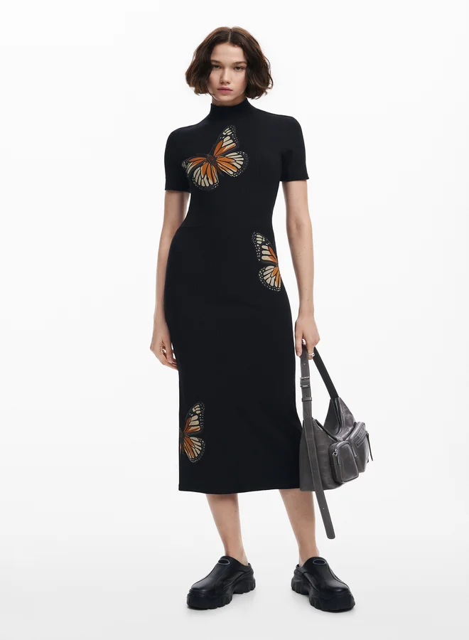 DESIGUAL Slim Midi Butterfly Dress