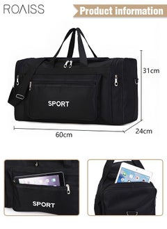 roaiss Unisex Travel Duffel Bag Large Capacity Lightweight Wear-resistant Oxford Fabric Multipurpose Foldable Luggage Handbag for Fitness Sports Training Trip Black  - Image 2