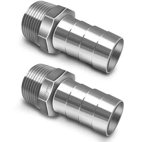 Horiznext NPT 1" male thread to 1 inch O.D. barb stainless steel pipe fitting, for connecting 1 inch I.D. air hose tubing, pack of 2 pcs - Image 1