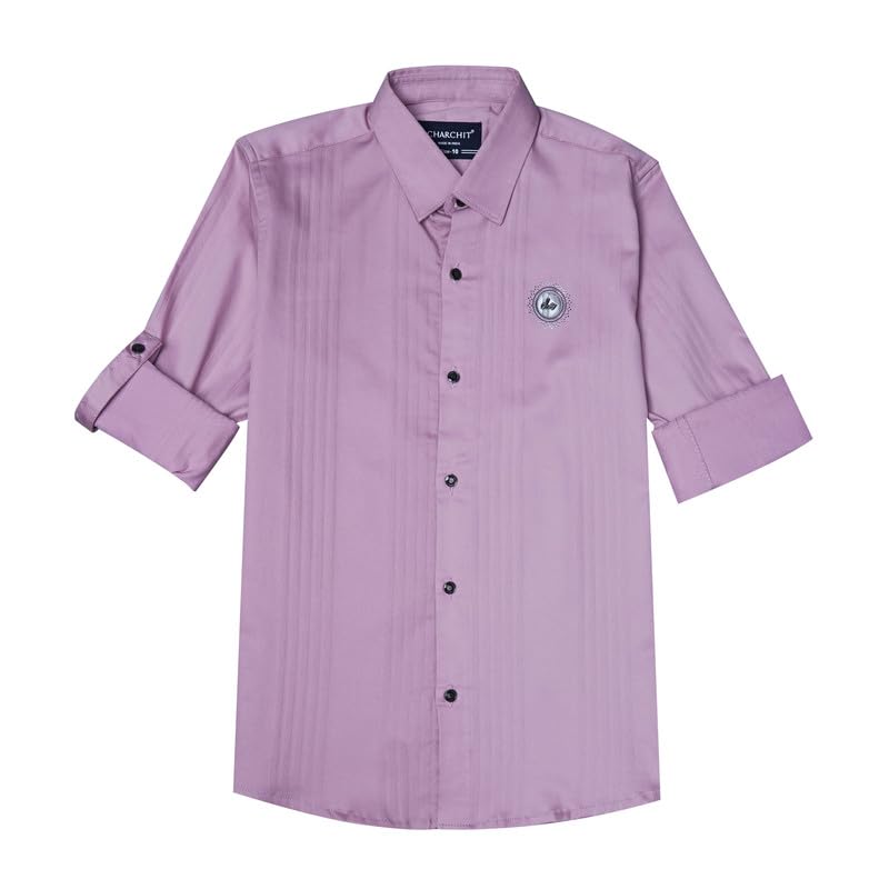 CHARCHIT Boys Cotton Blend Solid Full Sleeves Casual Shirt - Pink - Image 4