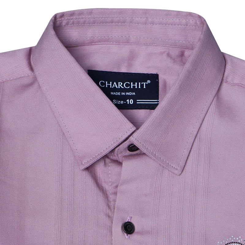 CHARCHIT Boys Cotton Blend Solid Full Sleeves Casual Shirt - Pink - Image 5