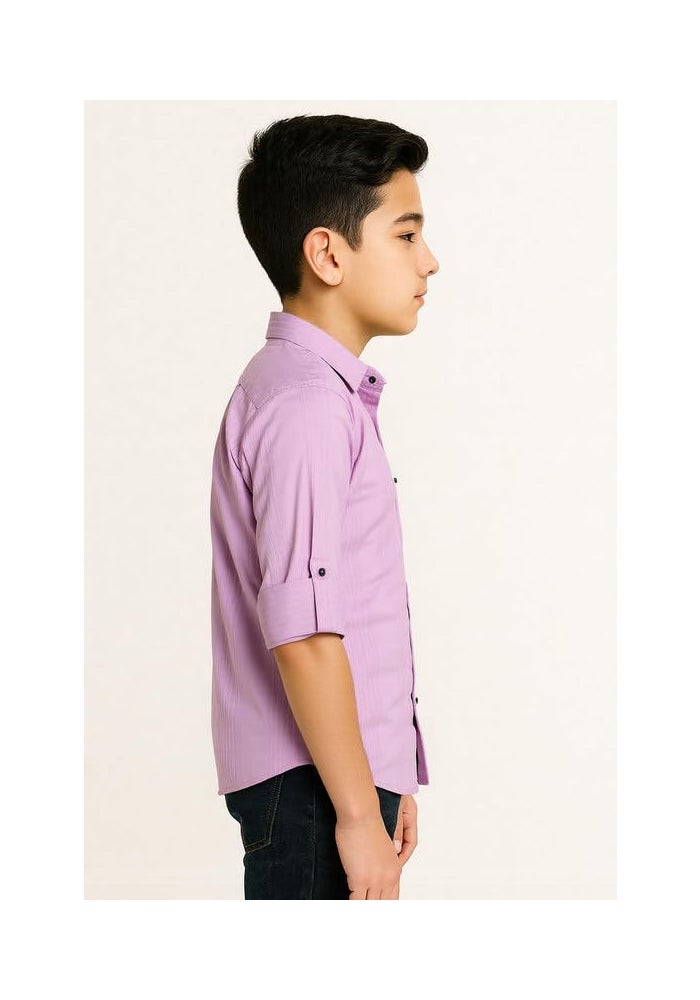 CHARCHIT Boys Cotton Blend Solid Full Sleeves Casual Shirt - Pink - Image 3