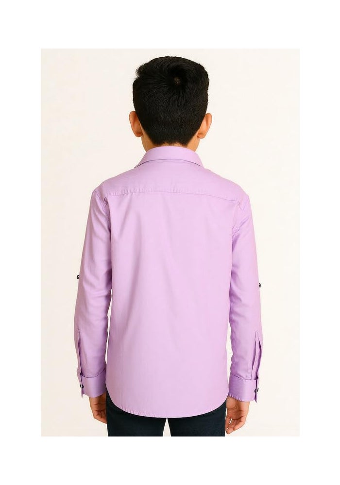 CHARCHIT Boys Cotton Blend Solid Full Sleeves Casual Shirt - Pink - Image 2