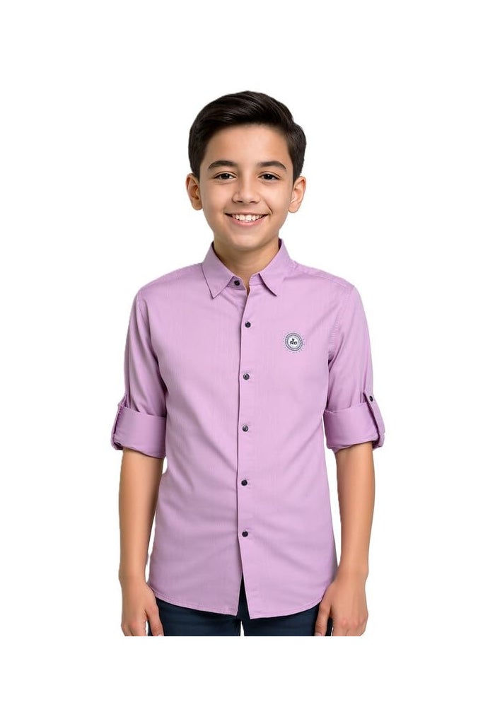 CHARCHIT Boys Cotton Blend Solid Full Sleeves Casual Shirt - Pink - Image 1