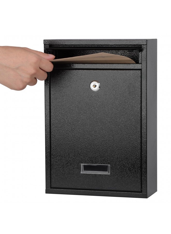 KYODOLED Key Lock MailBoxes for Outside, Locking Wall Mount Mailbox, Security Key Drop Box for Letters Newspapers, Cards, 12.4H x 8.54L x 3.35W Inches, Black - Image 1