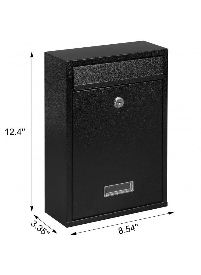 KYODOLED Key Lock MailBoxes for Outside, Locking Wall Mount Mailbox, Security Key Drop Box for Letters Newspapers, Cards, 12.4H x 8.54L x 3.35W Inches, Black - Image 3