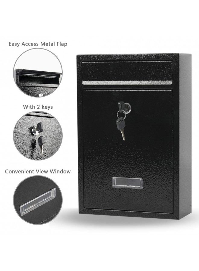 KYODOLED Key Lock MailBoxes for Outside, Locking Wall Mount Mailbox, Security Key Drop Box for Letters Newspapers, Cards, 12.4H x 8.54L x 3.35W Inches, Black - Image 2