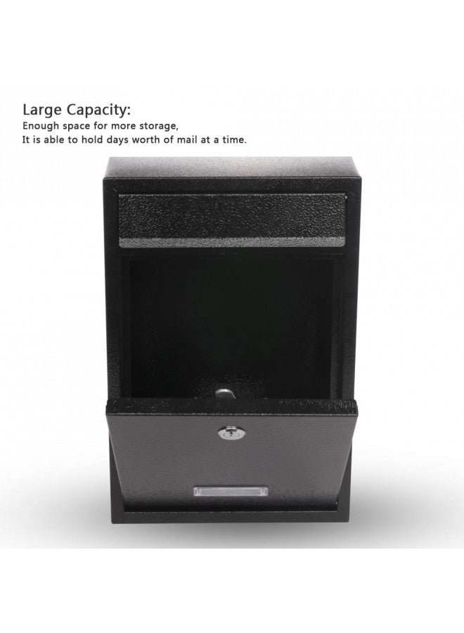 KYODOLED Key Lock MailBoxes for Outside, Locking Wall Mount Mailbox, Security Key Drop Box for Letters Newspapers, Cards, 12.4H x 8.54L x 3.35W Inches, Black - Image 4