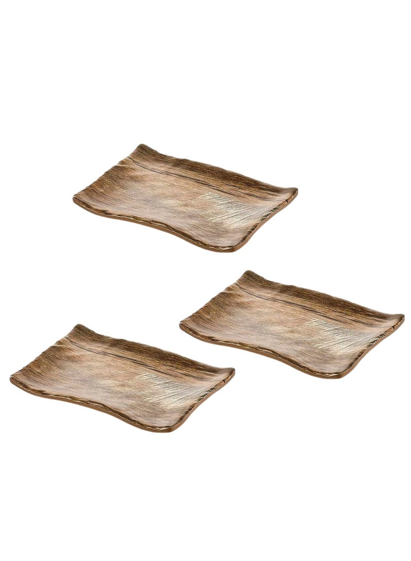 KULSAN Melamine Serving Plate Set 3 Pcs Wooden Design Size 19 cm - Image 1