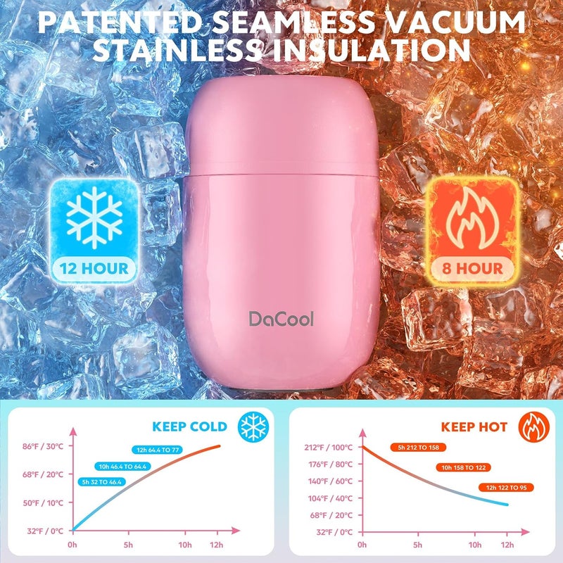 DaCool Insulated Food Jar Food Thermo Kids Thermo for Hot Food 16 oz Stainless Vacuum Bento Lunch Therm for Kids Girls Adult with Spoon Leak Proof for School Office Picnic Travel Outdoors, Pink - Image 2