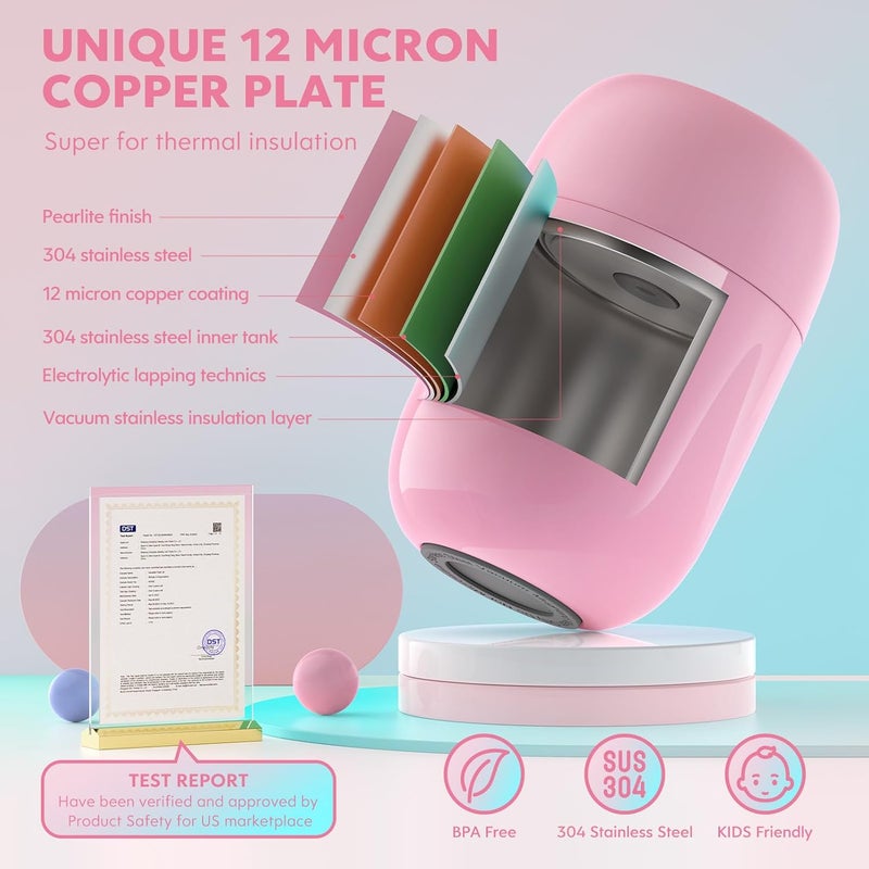 DaCool Insulated Food Jar Food Thermo Kids Thermo for Hot Food 16 oz Stainless Vacuum Bento Lunch Therm for Kids Girls Adult with Spoon Leak Proof for School Office Picnic Travel Outdoors, Pink - Image 3