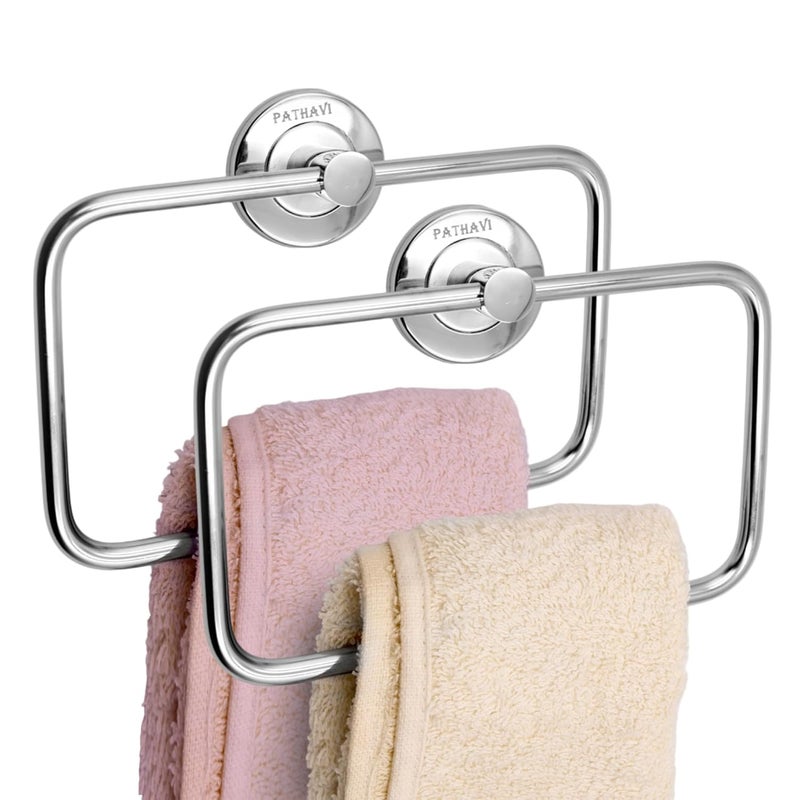 Pathavi Stainless Steel Towel Holder for Bathroom | Wash Basin | Towel Hanger | Napkin Holder for Wash Basin | Towel Ring| Bathroom Accessories (Rectangle, Chrome Finish, Pack of 2) - Image 2