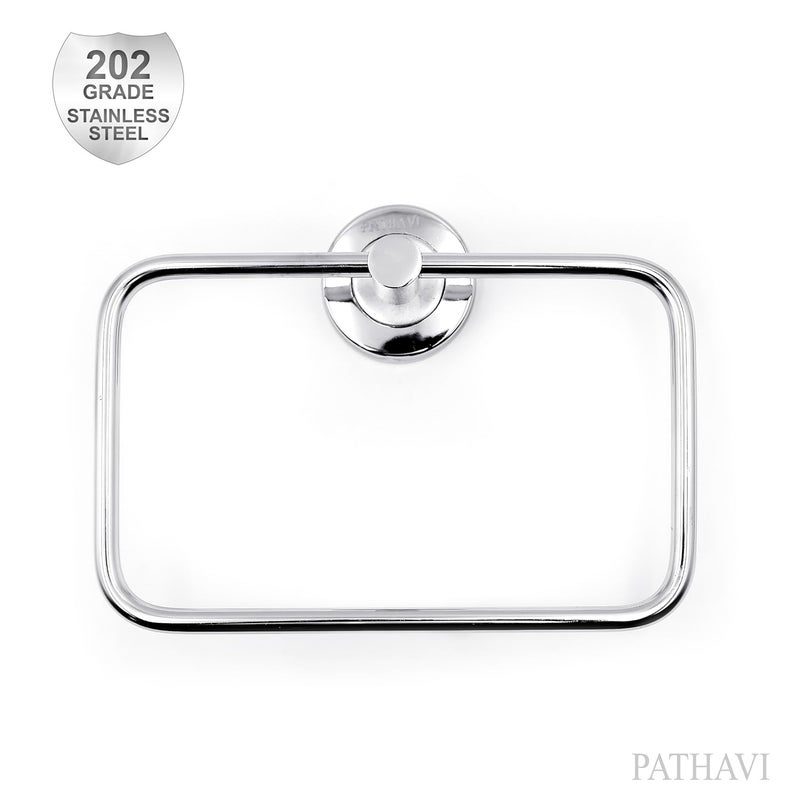 Pathavi Stainless Steel Towel Holder for Bathroom | Wash Basin | Towel Hanger | Napkin Holder for Wash Basin | Towel Ring| Bathroom Accessories (Rectangle, Chrome Finish, Pack of 2) - Image 3